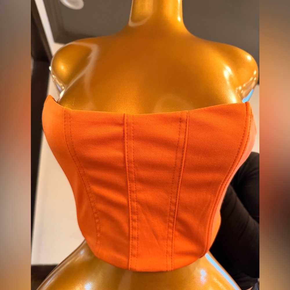 SHEIN Orange Strapless Corset Top